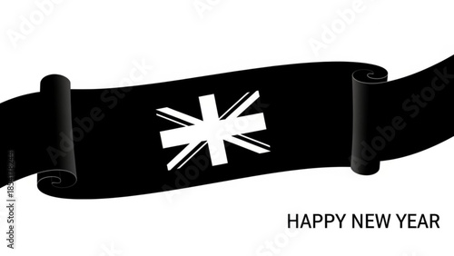 Black ribbon with asterisk symbol and happy new year text
