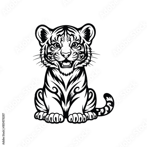 A cute smiling tiger tribal cub style silhouette vector illustration