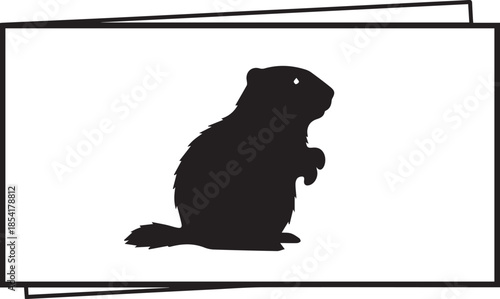 Silhouette of a groundhog sitting upright against a white background