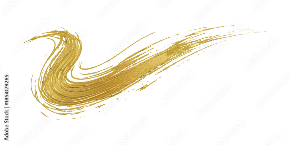 Fototapeta premium A glistening golden brush stroke creating a dynamic artistic element on a white background