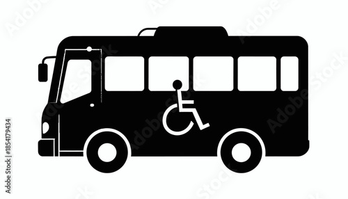 Black and white vector illustration of a bus for disabled people.