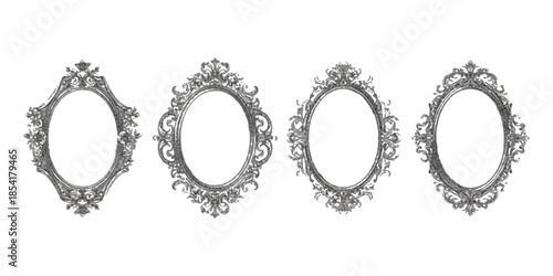 A collection of four ornate antique style frames with intricate baroque and rococo decoration