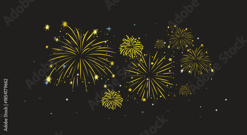Golden fireworks celebrating the arrival of the year 2026. Colorful fireworks celebrating the arrival of 2026 on a dark background.