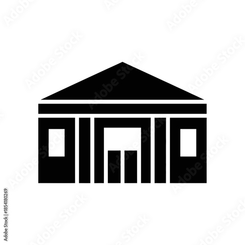Black silhouette icon of a building with columns and a triangular roof