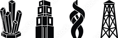 Modern industrial architecture silhouettes including modular skyscrapers towers and complex structure.