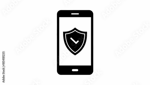 Smartphone security concept with shield and checkmark icon on the screen.
