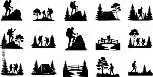 Outdoor Adventure & Camping Icon Silhouette Set