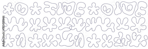 Abstract Organic Shapes And Blobs In Continuous Line Art On White Background Keywords: abstract, organic, shape, blob, doodle, line art, continuous