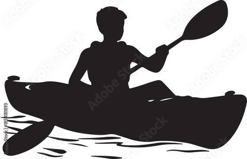 Kayaking Boy Silhouette Vector on Transparent Background
