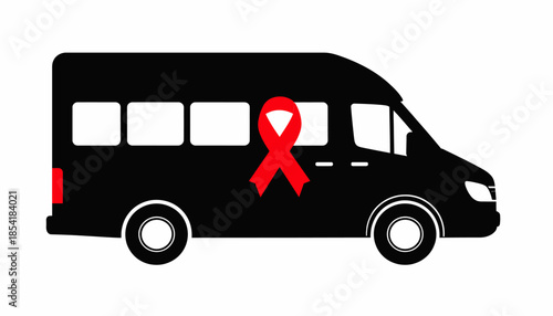 Black van with red ribbon for AIDS awareness campaign.