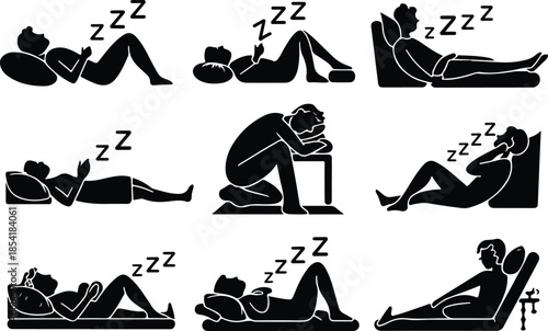Sleeping Positions Icon Set Person Sleeping Pose Icons – Top Collection