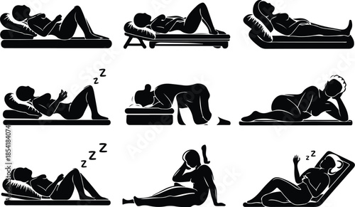 Sleeping Positions Icon Set Person Sleeping Pose Icons – Top Collection