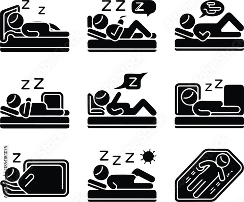 Sleeping Positions Icon Set Person Sleeping Pose Icons – Top Collection