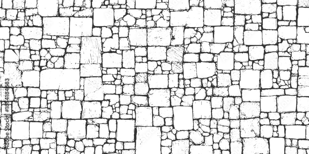 Fototapeta premium Black and white textured stone wall pattern with irregular shapes and rough surfaces