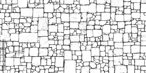 Black and white textured stone wall pattern with irregular shapes and rough surfaces