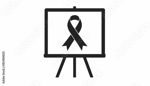 Black awareness ribbon on a whiteboard, symbol of support.