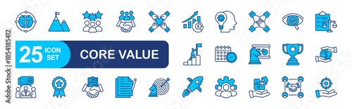 Core value set of web icons in line style. vector illustration concept relate to core, value, integrity, social, business, company, trust