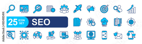SEO Optimisation set of web icons in line style. vector illustration concept relate to market, digital, cyberspace, download, presentation, money, time, commerce