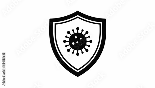 Shield icon with virus inside, protection against virus concept.