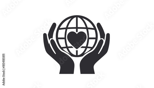 Hands holding globe with heart, symbol of love and care for the planet.