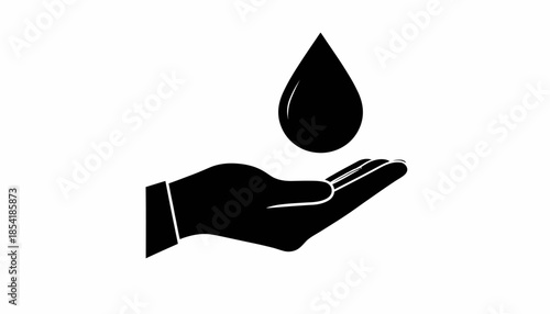 Water drop falling into a hand, vector illustration for environment and health.