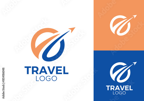 airplane with globe logo. travel transportation vector design concept