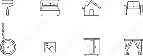 Home Interior and Furniture Line Icons Set