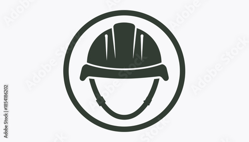 Iconic illustration of a construction helmet inside a circular frame.