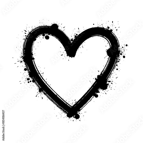 Black paint splattered heart shape on white background