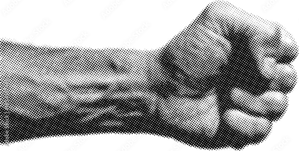 Ταπετσαρία Clenched fist punching gesture in halftone dot style