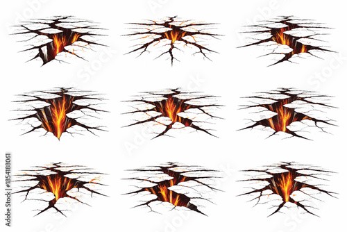 Fiery Lava Ground Crack Hand Drawn Illustration Set