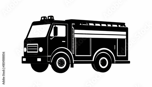 Black and white vector illustration of a fire truck.