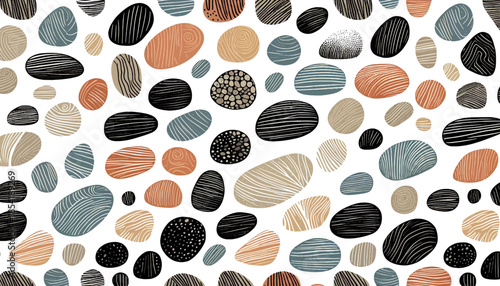 seamless pattern with artistic pebbles, river pebbles vector background