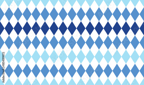 Seamless geometric pattern with blue and white lozenge shapes, repeating diamond tile for textile print and digital wallpaper, symmetrical argyle ornament for modern surface decoration