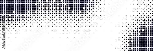 Bitmap dot pattern background. Vintage black grunge texture with half tone noise and gritty grain.