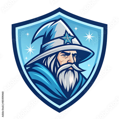 Ice Mage Mascot Logo, Esport Crest, Blue Silver Vector