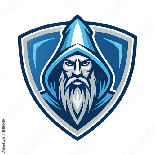 Ice Mage Mascot Logo, Esport Crest, Blue Silver Vector