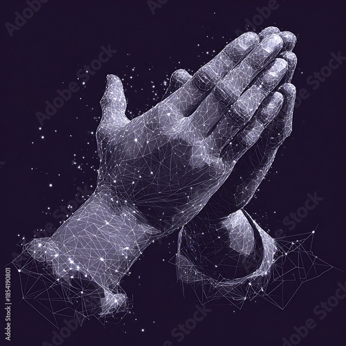 Digital prayer hands network abstract dark high resolution image