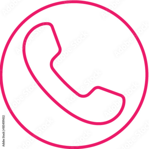 Minimalist pink telephone handset icon on black background