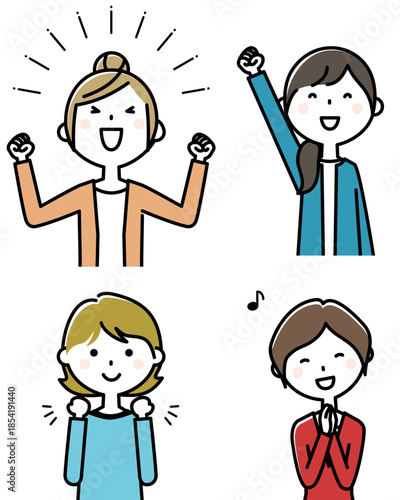 元気な若い女性のイラストセット