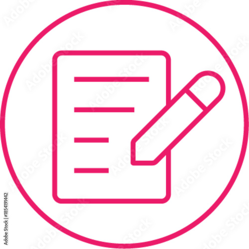 Minimalist pink pencil writing on paper icon