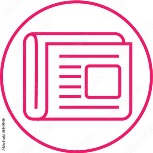 Minimalist pink newspaper icon on black background