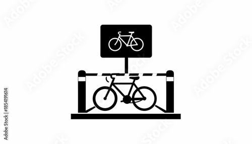Illustration of a bicycle parking area with a sign indicating bicycles allowed.