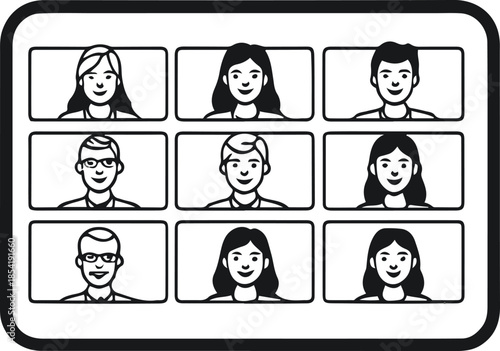 Virtual Connection: Depicts a group of individuals engaged in a virtual meeting, embodying the essence of remote collaboration and digital interaction. 