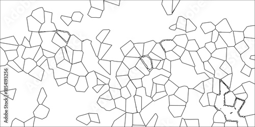 Fragmented Abstract Geometric Pattern Black Outlines on White Background Irregular Polygonal Shapes with Gaps