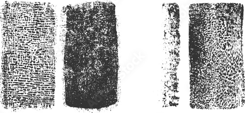 Four textured black and white abstract grunge brush stroke shapes