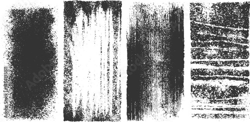 Four black and white grunge texture rectangles with distressed edges and varied patterns