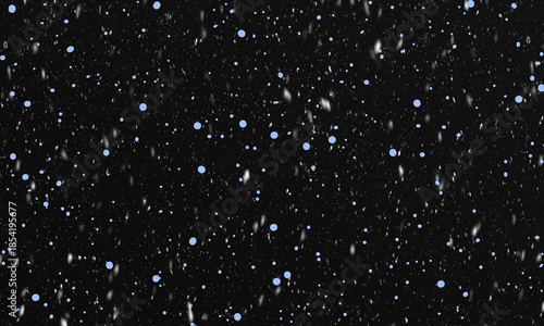 Animated falling snow effect with light blue accents against a deep black background on transparent background