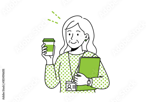 Woman holding coffee and notebook\Flat Vector Illustration - Vector stock illustration - Technology stock illustration - Business stock illustration - website stock illustration