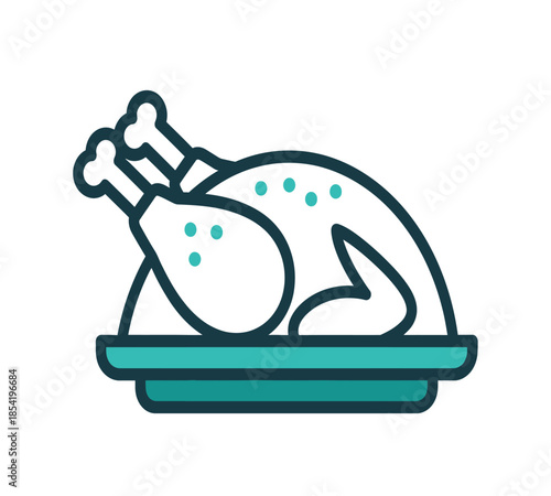 A simple line drawing of a whole roasted turkey presented on a serving platter